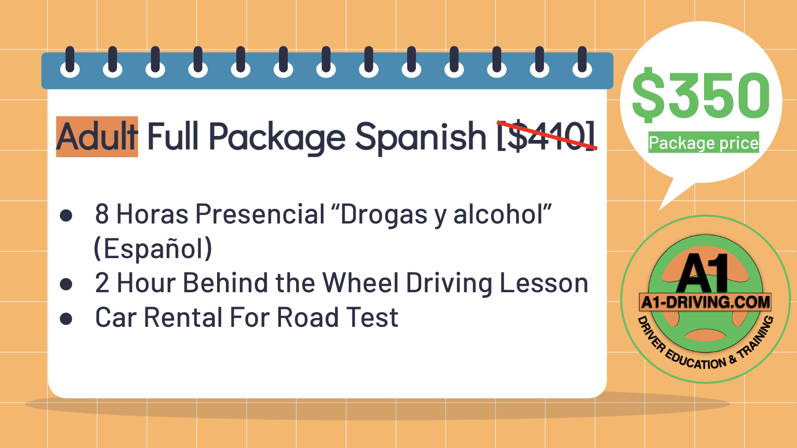Adult Full Driving Package Spanish – $350 | A1 Driving School